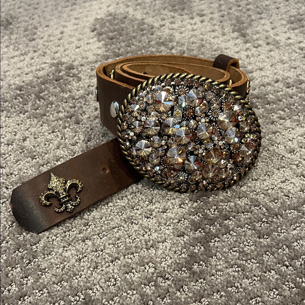 Vintage Wear Brown Crystal Embellished Belt